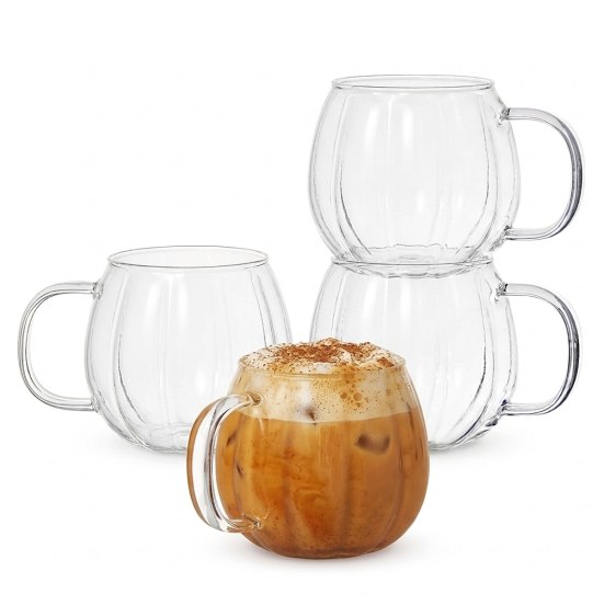 Set of 4 Pumpkin Glass Cup
