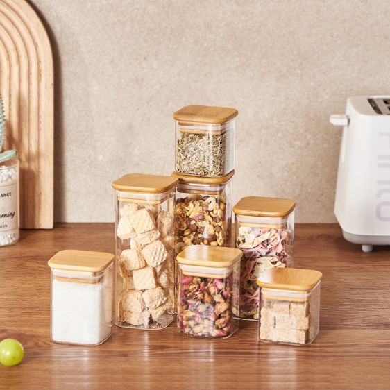 Square Little Glass Jar with Bamboo Lid