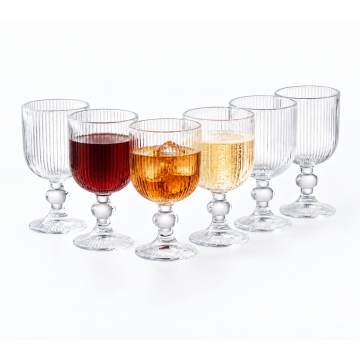 Eden & Willow clear ribbed wine glass with bubble stem, 250ml vintage-style fluted goblet
