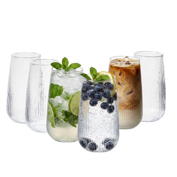 Set of 6 Ribbed Highball Cocktail Glasses - 500ml