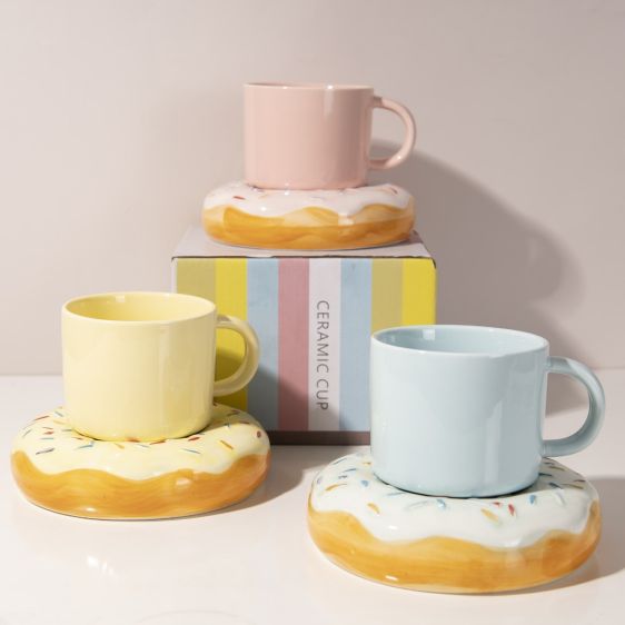 Donut Ceramic Coffee Mug Set