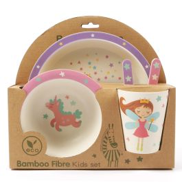 Fairy Princess Childrens Bamboo Eco-Friendly Dinner Meal Set Plate Fork Spoon 