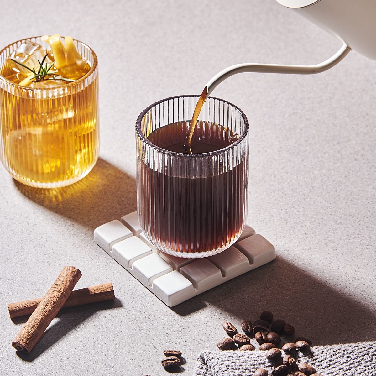 Ribbed drinking glass detail