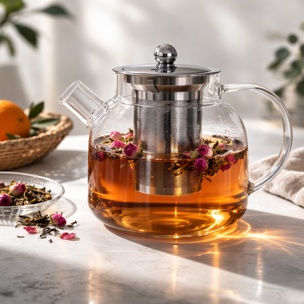 Glass Teapot with Stainless Steel Infuser and Lid