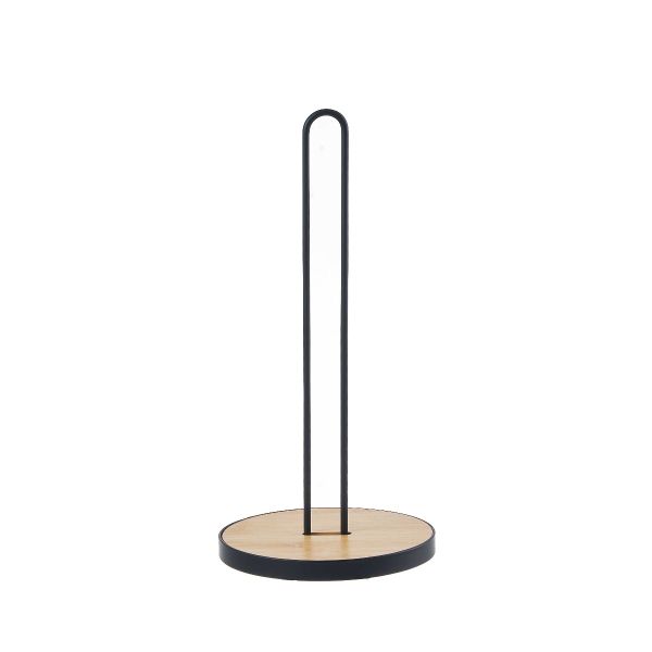 Premium Metal Kitchen Towel Paper Roll Holder with Eco-Friendly Bamboo Wooden Base