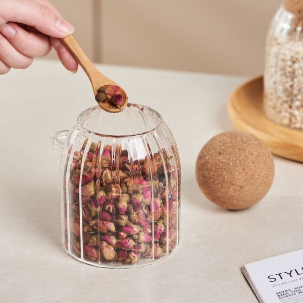 Eden & Willow Glass Kitchen Storage Jar with Cork Ball Lid and Bamboo Spoon