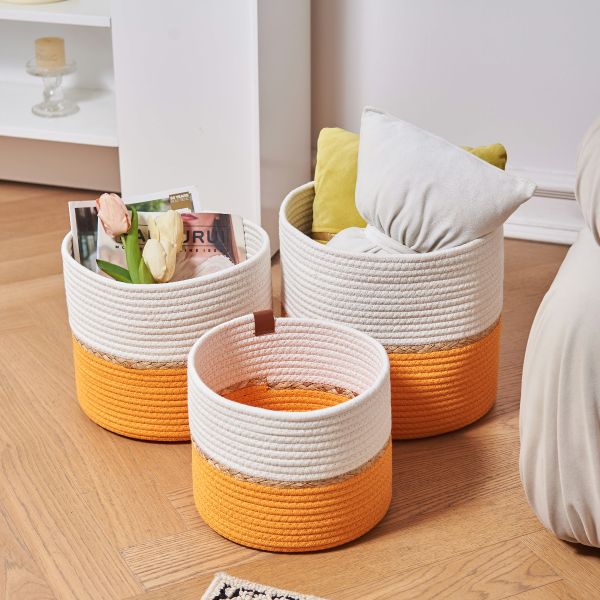 Eden & Willow Set of 3 Cotton Rope Nordic Woven Storage Baskets