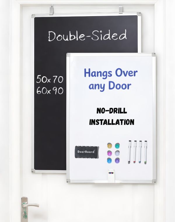 DoorBoard Double-Sided Magnetic Whiteboard and Chalkboard with Accessories
