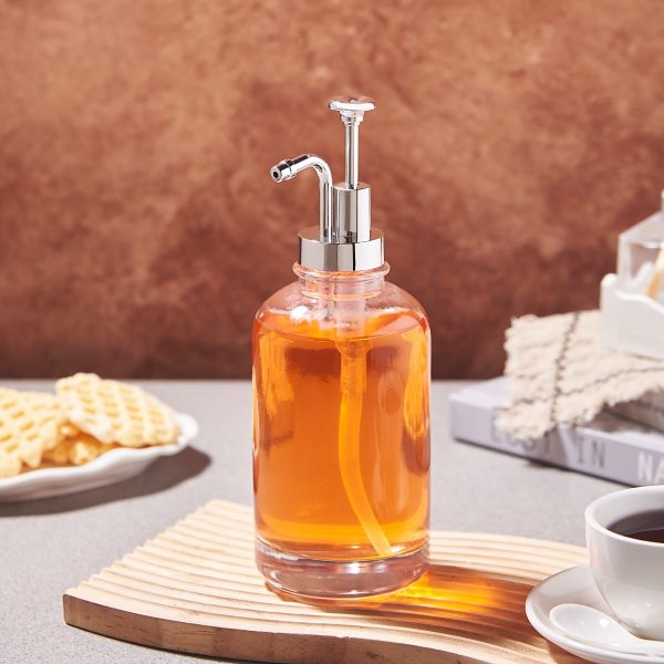 Multi-purpose Refillable glass bottle with pump for syrup and honey