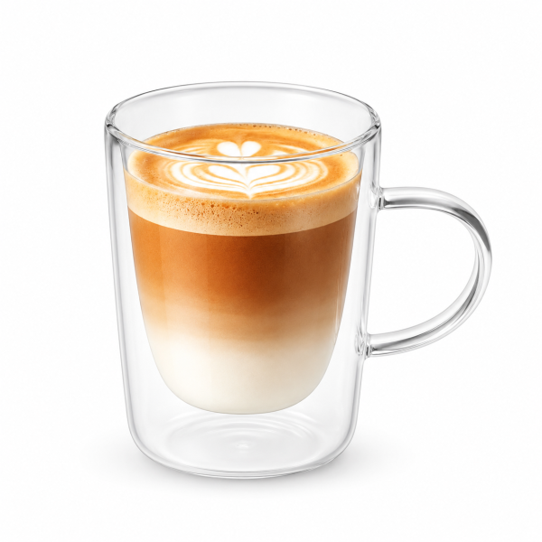 Double walled borosilicate glass coffee cup with handle