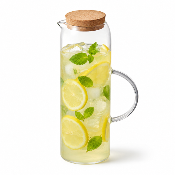 Eden & Willow 1.5L clear glass water jug with cork lid and pouring spout
