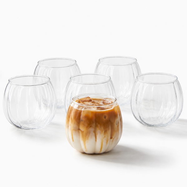 Eden & Willow pumpkin style glass tumbler in clear borosilicate glass