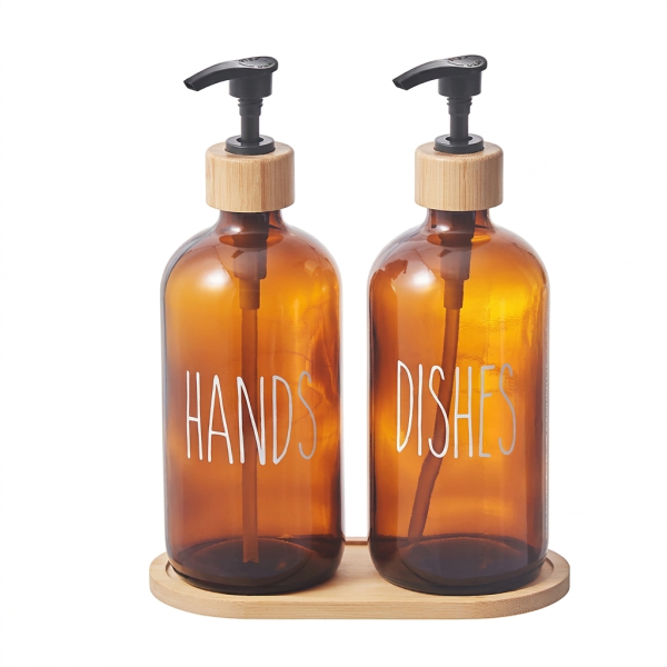 Glass Hand and Dish Soap Dispenser Set