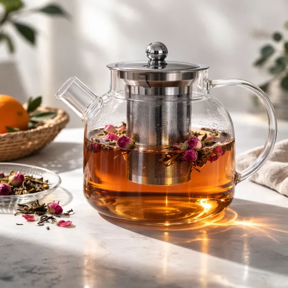 Glass Teapot with Stainless Steel Infuser and Lid