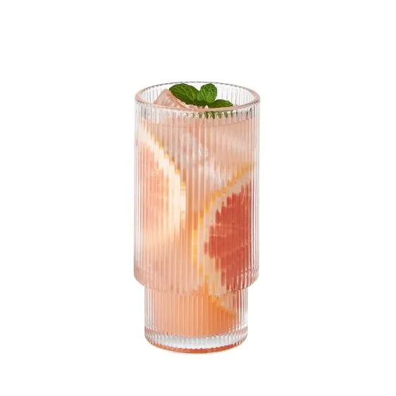 Nordic Ribbed Highball Drinking Glasses, 325ml