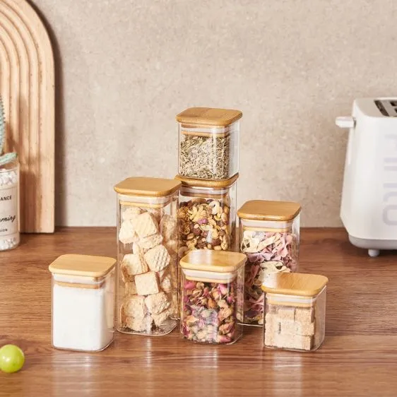 Square Little Glass Jar with Bamboo Lid