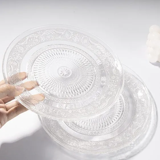 Embossed Glass Dessert Side Plates, 20cm