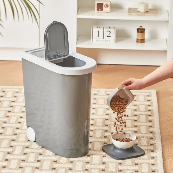 Pet Food Storage Container with Scoop and Wheels - 32L