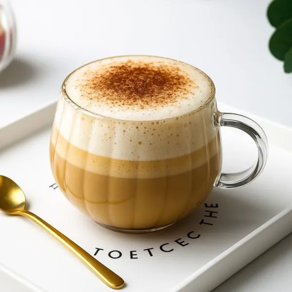 PUMPKIN GLASS MUG SHOWCASING RIBBED DESIGN WITH HOT COFFEE