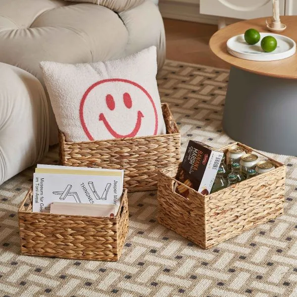 Eco-friendly handwoven water hyacinth storage basket for home organisation and decor