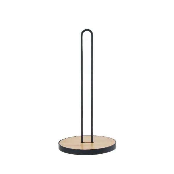 Premium Metal Kitchen Towel Paper Roll Holder with Eco-Friendly Bamboo Wooden Base