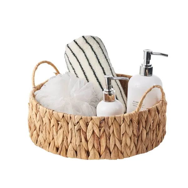 Eden & Willow round water hyacinth tray with handles