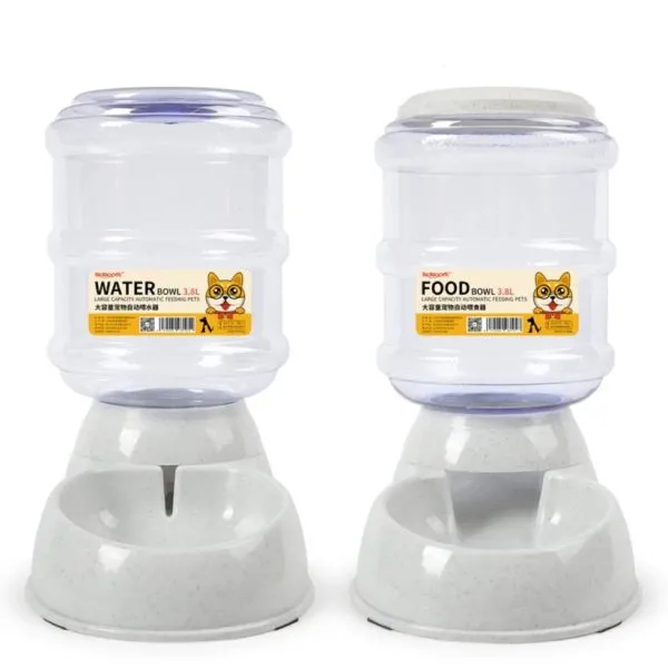 Dog and cat feeder dispenser for food and water, light grey, pack of 2