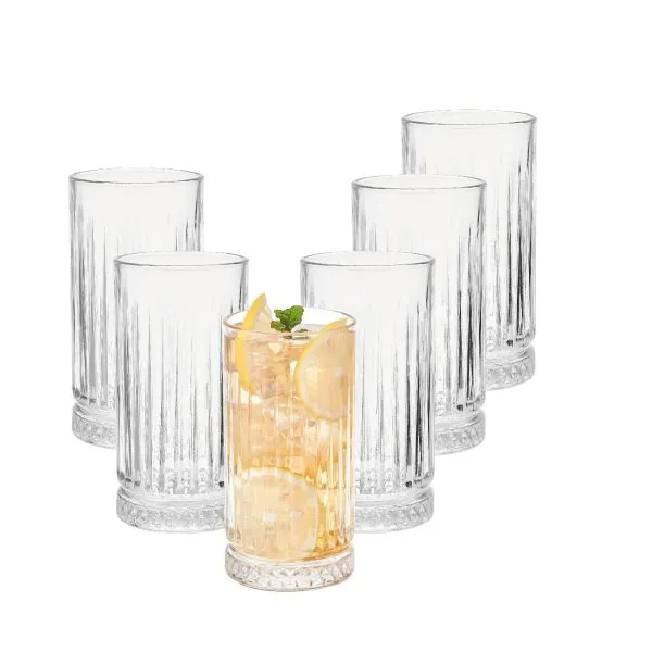 Dishwasher Safe Lead-Free Barware Glass Tumblers with Vertical Ribbing Pattern