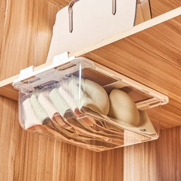 Clear Plastic Hanging Under Shelf Organizer - Tool-Free Installation for Wardrobe Storage