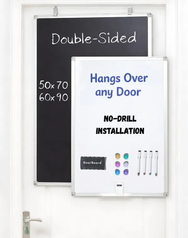 DoorBoard Double-Sided Magnetic Whiteboard and Chalkboard with Accessories