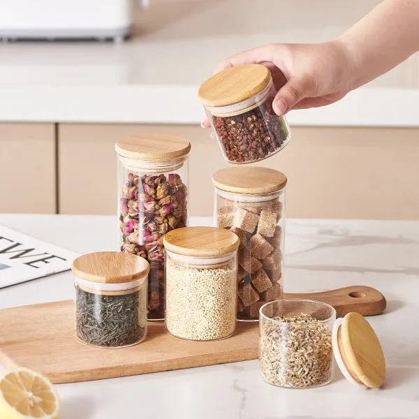 Eden & Willow Small Glass Jar with Bamboo Lid for Spices 