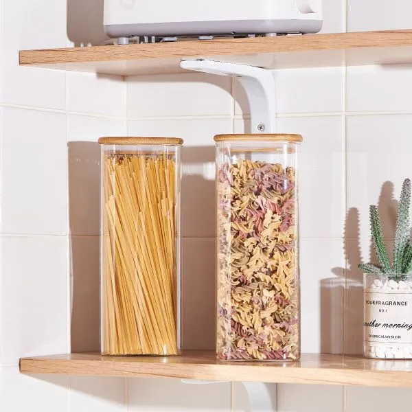 Airtight Square Glass Jar with Bamboo Lid for Kitchen Storage