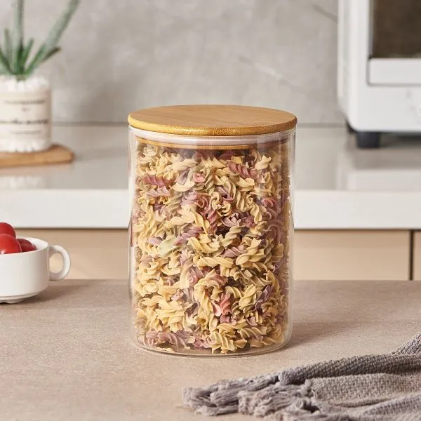 Large borosilicate glass jar with airtight bamboo lid for kitchen storage