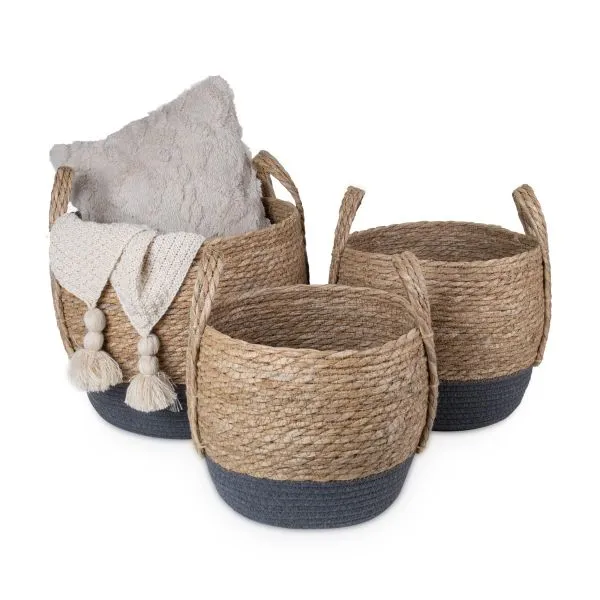Natural Straw Woven Storage Basket with Handles