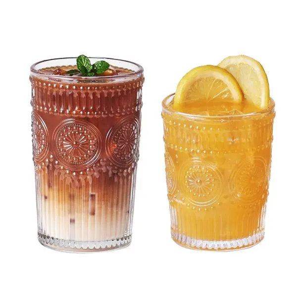 embossed highball glasses for cocktails and cold beverages