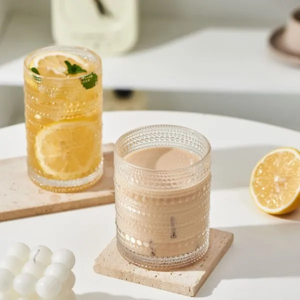 Bright Beads Highball Glass Set with 410ml Tall and 450ml Short Tumblers for Cocktails and Cold Drinks