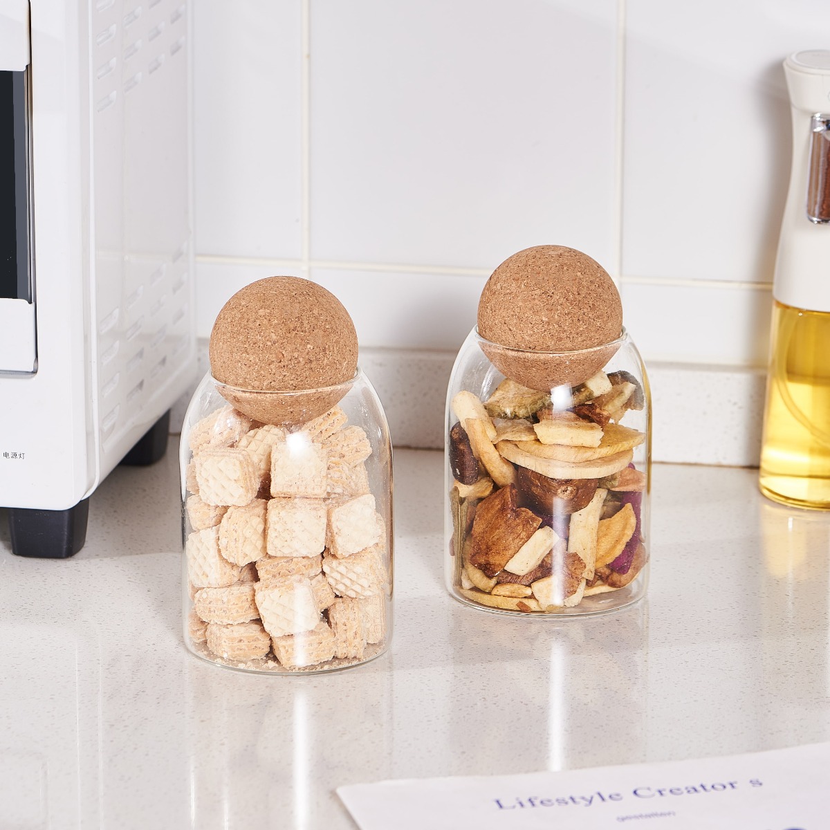 Eden Willow Clear Glass Kitchen Storage Jar with Cork Ball Mason Food Canister Jar with Spherical Cork Lid BPA Free Pantry Organiser